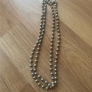 Vintage grey tan pearl long necklace with faux pearls